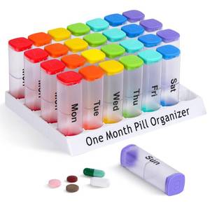 lot 19043 image: CAidRE Monthly Pill Organizer 2 Times a Day - 28 Day Pill Box AM PM, Clear One Month Pill Case for Vitamins, Supplements, Medications - Daily Medicine Organizer for Home & Travel