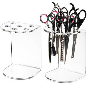 lot 19047 image: Hedume 2 Pack 6 Holes Clear Acrylic Scissors Holder Rack, Salon Shear Holder, Barber Shop Scissors Stand, Desktop Hairdresser Scissors Combs Clips Organizer