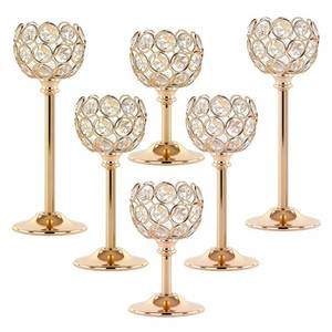 lot 19052 image: Crystal Candle Holders 2 Set of 6 - Gold Vintage Hollow Ball Candle Stand for Table Centerpiece, Crystal Metal Tealight Candlestick for Wedding, Dining Room Decor