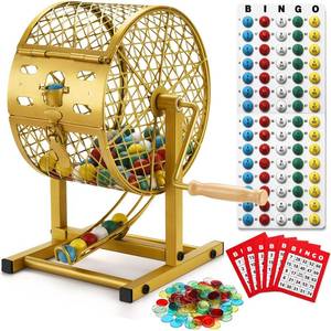 lot 19053 image: AugFir 12.6 Tall Bingo Game Sets with Steel Cage, Professional Bingo Game for AdultsKids Includes Colorful Chips, 30 Cards and 75 Balls, Great for Fun Family, Large Groups, Parties