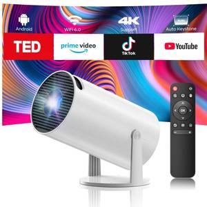 lot 19056 image: Projector with WiFi and Bluetooth, Mini Projector, 4K 1080P Support Portable Wireless Movie Projectors 220° Rotatable 130 Screen Auto Keystone Compatible with HDMIiPhoneTV Stick for Bedroom Indoor