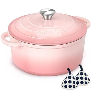 lot 19075 image: Umite Chef 5QT Enameled Cast Iron Dutch Oven Pot with Lid, Heavy-Duty Cookware for Bread Baking, Braising, Stews, Roasting, Wedding Registry Ideas & Gifts (Pink)