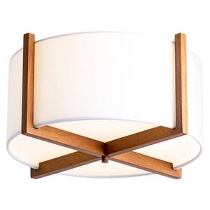 lot 19079 image: VILUXY Semi-Flush Mount Ceiling Light Fixture with Wood and Off-White Fabric Drum Shade Modern Chandelier for Bedroom, Dining Room, Corridor, Living Room 4-Light