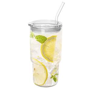 lot 19093 image: Dingerjar Glass Tumbler with Lid and Straw, Borosilicate Glass Iced Coffee Cup Smoothie Cups 24 oz750ml for Hot or Cold Drinks