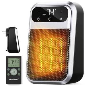 lot 19094 image: Givebest Cyber 800W Plug in Heater with ECO Mode Save Energy - Portable Outlet Space Heater, Small Electric Wall Heaters for Indoor Use with Adjustable Thermostat and 12H Timer for Bathroom Home