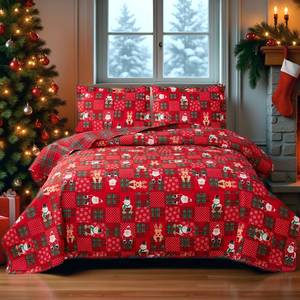 lot 19101 image: Oliven Red Green Christmas Quilts FullQueen Size Reversible Reindeer Bedding Plaid Bedspread Lightweight Snowmen Santa Claus Coverlet Xmas Bed Set New Year Gift