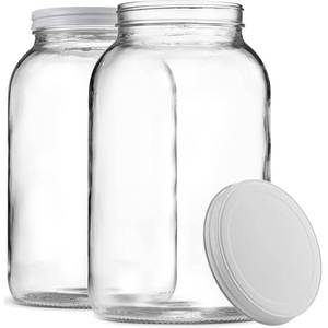 lot 19102 image: 1 Gallon Glass Jar With Lid �� 2 Pack Large Glass Jar With Airtight Metal Lids - USDA Approved BPA-Free Dishwasher Safe, Wide Mouth Sun Tea Jar, Gallon Mason Jar for Storage, Fermenting, And Brewing
