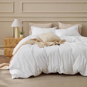 lot 19107 image: Bedsure 100% Washed Cotton Duvet Cover Queen Size - Natural White Minimalist Cotton Duvet Cover Linen Like for All Seasons - GentleSoft�� Plain Simple Bedding (Natural White, Queen, 90x90)