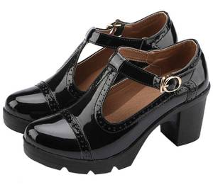 lot 20125 image: DADAWEN Womens Classic T-Strap Platform Mid-Heel Square Toe Oxfords Dress Shoes Black US Size 6.5
