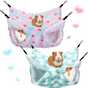 lot 20126 image: Boao 2 Pcs Guinea Pig Rat Hammock Guinea Pig Hamster Ferret Hanging Hammock Accessories for Small Animals Chinchilla Parrot Sugar Glider Ferret Squirrel (Mint Green, Pink, Heart Pattern)
