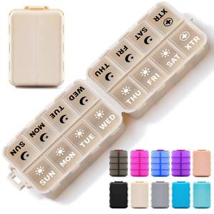 lot 20134 image: Foldable Weekly Pill Organizer 2 Times a Day with 2 Extra Compartments (Clear Printed Labels) - Portable 7 Day AM PM Medicine Box, Week Daily Travel Pill Case Holder for Vitamin, Supplement - Khaki