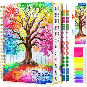 lot 20135 image: Planner 2026-2027, 18 Month Weekly and Monthly Planner, Jan. 2026 - Jun. 2027, 9 x 11.6 Hardcover Calendar Planner with Page Tabs, Separator Page, Inner Pocket, Bookmark, Stickers, Sticky Note Set