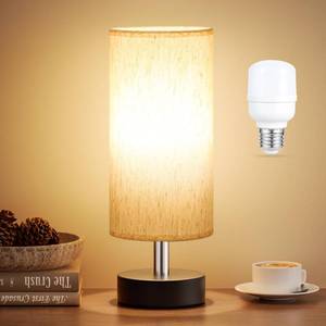 lot 20139 image: PartageiZ Small Table Lamp with LED Bulb - 3 Color Temperatures for Bedroom, Nightstand, Minimalist Night Stands, Desk, Kids, Living Room, Office, Dorm
