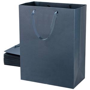 lot 20141 image: Umoofine Large Navy Blue Gift Bag 12 Pack, 13x7x17 Inches Extra Large Kraft Gift Bags with Ribbon Handles, Reusable Heavy Duty Kraft Navy Blue Paper Bags Bulk for Shopping, Wedding, Gift, Retail