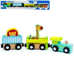 lot 20155 image: Wooden Trains Cars with Crane Magnetic Train Toys for Wooden Train Tracks Train Sets for Toddlers and Kids Ages 3 (Zoo Train)