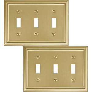 lot 20158 image: OKAWYC Triple Toggle Light Switch Cover Adler Metal Wall Plate, 2-Pack Brushed Brass 3 Gang, for Light Switch Cover Decorative Wallplate, Durable