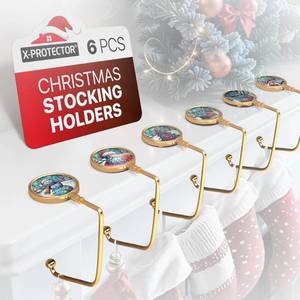 lot 20165 image: X-Protector Stocking Holders for Mantle - 6 PCS - Premium Christmas Stocking Holder with Non-Slip Bottom - Golden Stocking Hangers for Mantel - Stocking Hooks with Stickers on Top - Merry Christmas