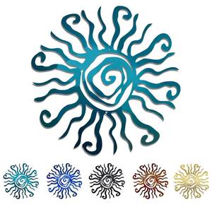 lot 20171 image: Riverside Designs Wacky Sun Metal Wall Art IndoorOutdoor Decor - 12 Teal Rust Proof Wall Sculpture - Made in USA - Ideal for Bedroom, Garden, Home, Patio and Farmhouse