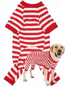 lot 20174 image: Dog Christmas Pajamas for Large Dogs, Cotton Thermal Dog Pjs Jumpsuit with Cover Legs Christmas Puppy Clothes, Striped Onesie Suit for Small Medium Large Dogs (XXX-Large, Redwhite)