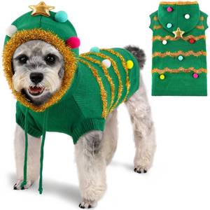lot 20178 image: Dog Christmas Sweater Funny Christmas Tree Dog Costume with Hat Soft Warm Knitted Pet Clothes Cold Weather Puppy Clothes for Small Medium Large Dogs Cats