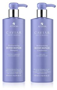 lot 20233 image: Alterna Haircare CAVIAR Anti-Aging Restructuring Bond Repair Shampoo and Conditioner Bundle, 16.5 oz  For Brittle, Damaged Hair  Repairs, Strengthens and Protects Damaged Hair  Sulfate Free