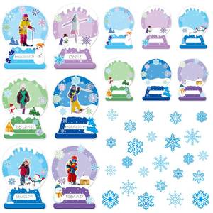 lot 20241 image: BeYumi Winter Snow Globe Cutouts - 65Pcs Photo Snow Globe Cutouts Set Xmas Name Tag Snow Glass Domes Cutout Snowflake Bulletin Board Decorations Winter School Classroom Party Activities Holiday Decor