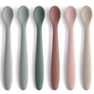 lot 20242 image: 6-Piece Silicone Baby Feeding Spoons, First Stage Infant Spoons, Soft-Tip Easy on Gums I Baby Training Spoon  Infant Utensils Feeding Supplies, Dishwasher & Boil-proof