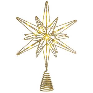 lot 20243 image: Sonwyoung Large Christmas Star Tree Topper with 20 LED Lights, Glitter Star Tree Topper Sparkle Xmas Treetop Ornament for Christmas Trees Party Holiday Decorations(13 Inch,Gold)