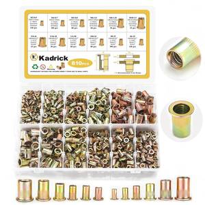 lot 20254 image: Kadrick Rivet Nut Kit, 810pcs SAE & Metric Rivet Nut Assortment Kit Galvanized Carbon Steel Flat Head Threaded Insert Nuts, Sizes 6-32 8-32 10-24 14-20 516-18 38-16 M3 M4 M5 M6 M8 M10