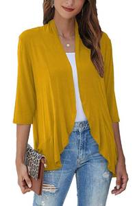 lot 20256 image: Bluetime Women Casual Lightweight Open Front Cardigans Soft Draped Ruffles 34 Sleeve Cardigan (XXL, Mustard)