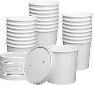 lot 11181 image: Gusto White Paper Container Lids - 12oz - 25 Count