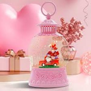 lot 11186 image: Pink Love Musical Snow Globe with Red Car