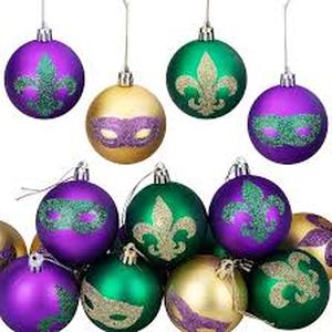 lot 11206 image: Purple and Gold Fleur De Lis Ornaments Mardi Gras