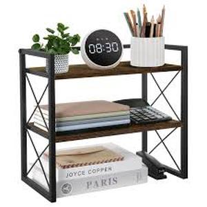 lot 11257 image: YINMIT Desktop Shelf Organizer Black With Wood Top