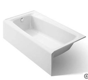 lot 9 image: Kohler Irvine 60 x 32 Inch Cast Iron Alcove Bath with Integral Apron and Left Drain- Retail $1198