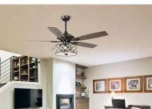 lot 24646 image: matrix decor 52 in. Indoor Matte Black Crystal Chandelier Ceiling Fan with Light