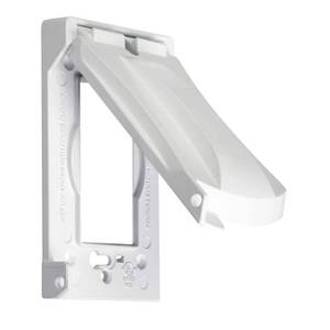 lot 24681 image: Bell Weatherproof Single Outlet Cover Outdoor Receptacle Protector  White  Vertical Flat