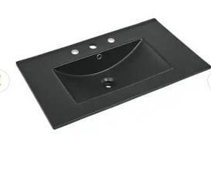 lot 24696 image: 30 Inch Black Vanity Top Bathroom Sink with 3 Holes