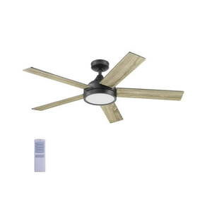 lot 24721 image: Harbor Breeze Camden 52-in Matte Black Indoor Ceiling Fan with Light Remote, 5 Blade
