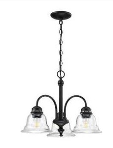 lot 24746 image: Project Source Fallsbrook 3 -Light Matte Black Clear glass Steel Chandelier