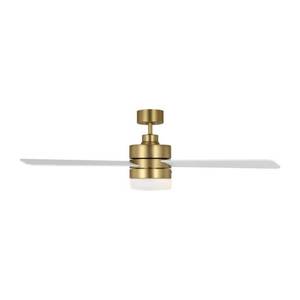 lot 24748 image: Era 52 in. Modern Burnished Brass IndoorOutdoor Ceiling Fan with Matte White Blades and Wall Mount Control