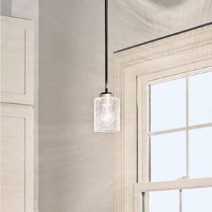 lot 24757 image: Kichler Winslow Contemporary 1 Light Brushed Nickel Mini Pendant Light with Clear Seeded Glass