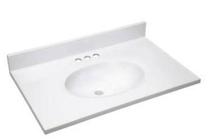 lot 24773 image: Single Vanity Sink, White, Approximately 30.25 x 18.5 Inch
