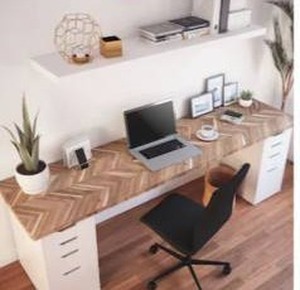 lot 24989 image: allen  roth Natural grain 8-ft x 25-in x 1.5-in Chevron Acacia Wood Butcher Block Countertop- Retail $359
