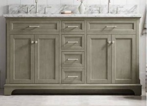 lot 25008 image: allen  roth Roveland 60-in Smokewood Undermount Double Sink Bathroom Vanity with Natural Carrara Natural Marble Top