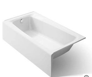 lot 39592 image: Kohler Irvine 60 x 32 Inch Cast Iron Alcove Bath with Integral Apron and Left Drain- Retail $1198