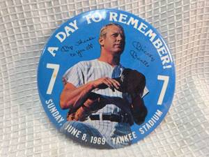 lot 142 image: 1969 Mickey Mantle Day Yankees Stadium Commemorative Pin