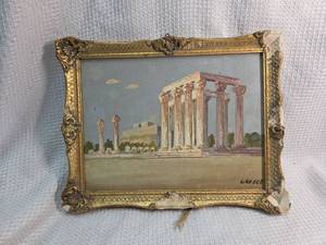 lot 175 image: Greek Columns Watercolor in Gold Frame