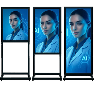 lot 17203 image: 24-Inch Wide Rolling Pedestal Sign Holder with Wheels, Up to 72 Tall, 3-Height Adjustable & Rotatable PosterMenu Stand, Fits 24 Boards, Heavy-Duty Metal, IndoorOutdoor, Black (STAND ONLY) (1 UNIT) - Retail $139