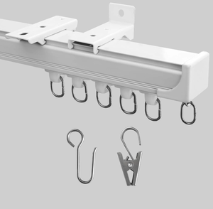 lot 17204 image: 2 pack Ceiling Curtain Track, Heavy Duty Curtain Tracks System for Room Divider, Wall Mount Sliding Curtain Rail with Clip and Hooks Set for Living Room, Bedroom, Shower, Outdoor, White, 3ft-6ft - Retail $99